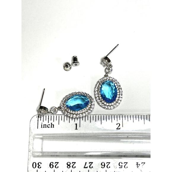 Earrings Aqua Blue Topaz CZ Pierced Post Jewelry 925 over SS NEW AU22 - Picture 4 of 5